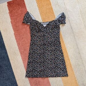 BP Bustier Detail Knit Minidress Black Multicolor Floral Small S